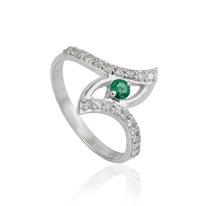 Solid 925 Sterling <b>Silver</b> Criss Cross Bypass Natural <b>Emerald</b> & Diamond <b>Ring</b> For Party Wear Women's Fine Jewelry - Product Image 3