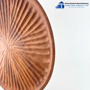 Wooden <b>Round</b> <b>Tray</b> Sunburst Design Natural Wood Decorative Kitchen Utensil Vietnam Made - Product Image 4