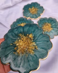 Luxury <b>Resin</b> <b>Epoxy</b> <b>Table</b> Coasters Handmade Decorative Drink Mats with Abstract Stone Effect and Premium Finish - Product Image 2