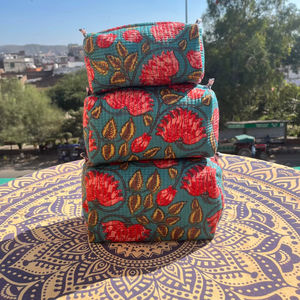 Floral Printed Indian Multifunction Toiletry Set of 3 <b>Quilted</b> Cotton Zipper Fashionable Cosmetic Case On Wholesale Rate - Product Image 1