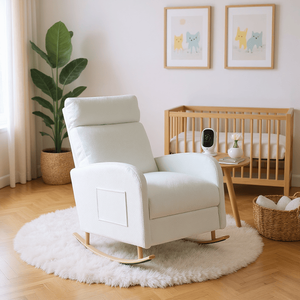 Sedia a Dondolo Moderna in Ciniglia con Gambe in Metallo e Tasca Laterale per Oggetti del Bambino: Comfort e Funzionalità - Product Image 1