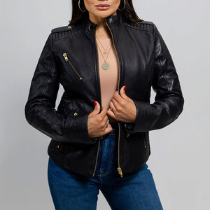 OEM Custom Ladies Crop Leather <b>Jacket</b> Premium Real Leather Moto <b>Biker</b> <b>Jacket</b> for Women In Wholesale Price - Product Image 1
