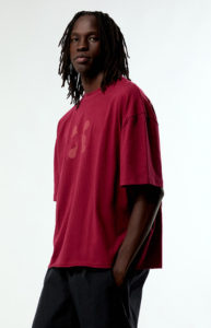 Rhinestone Front <b>Men's</b> Regular Fit Red 100% Cotton Knitted T-Shirt Custom Drop Shoulder Casual Short Sleeve <b>Turtleneck</b> Design - Product Image 3