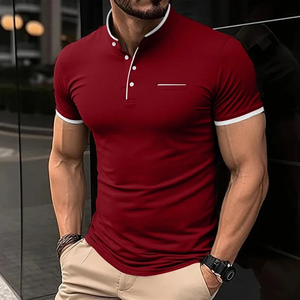 2026 New Men's Casual and Fashionable Solid Color Short Sleeved Stand Up <b>Collar</b> <b>T</b>-<b>shirt</b> Summer Versatile and Comfortable Top - Product Image 1