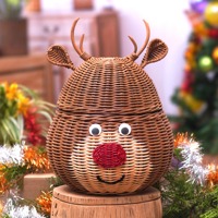 Adorable Ensemble de Décorations de Noël en Rotin, Renne de Noël en Osier à Bas Prix, Ornements d'Extérieur de Noël