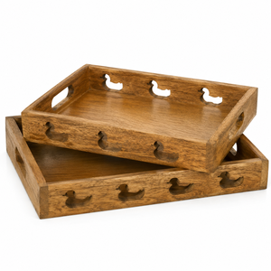Bandeja de Servir de Madera de Mango en Tendencia, Juego de Bandejas Decorativas de Madera con Diseño de Gorro de Santa Claus para Decoración Navideña del Hogar y Cocina - Product Image 2