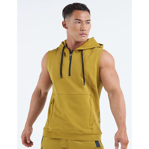 Men's Streetwear <b>Workout</b> Hooded Tank Tops Sports Body Building Muscle Men's Sleeveless Gym Running Half Zipper <b>Hoodies</b> - Product Image 1