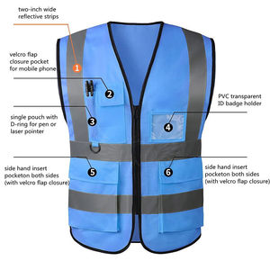 Chaleco de seguridad de malla de alta visibilidad 100% poliéster ligero para verano, chaleco de trabajo con bolsillos y cremallera, poliéster personalizado - Product Image 2