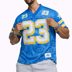 Camiseta de Fútbol Americano Personalizada para Hombre, Color Azul, con Estampado Paisley por Sublimación, Uniforme de Fútbol Transpirable, Fabricación OEM para Pedidos al por Mayor en EE. UU. - Product Image 3