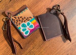 Nueva llegada Floral turquesa Tooled cuero ATM tarjetero estuches elegante pequeño occidental moda borla tarjeteros con llaveros - Product Image 6