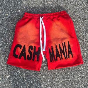 Shorts décontractés pour hommes Cash Mania, imprimé floqué, taille à cordon de serrage, coton noir respirant, style avec logo frontal - Product Image 3