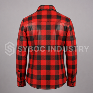 เสื้อเชิ้ตหนังแกะลายตารางสีแดงดำสำหรับผู้ชาย แขนยาวและแขนสั้น ลายสก็อต ติดกระดุมแบบสแนป ทรงลัมเบอร์แจ็ค - Product Image 2