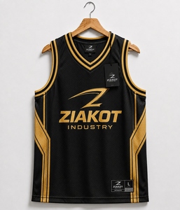 Maillot de basketball personnalisé noir-rouge à col rond en tricot côtelé, vente en gros directe de l'industrie Ziakot - Product Image 5