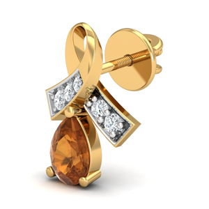 Pendientes de lujo con lazo chapado en oro de 18 quilates, con topacio y diamantes de corte brillante redondo engastados en canal, para mujer, para uso diario. - Product Image 2