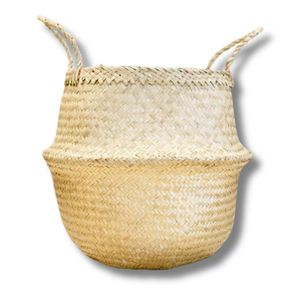 Decorative Handmade SEAGRASS BELLY <b>BASKETS</b> for Plant Pot Cover and Decor, Woven Storage Organizer with Handles - Product Image 1