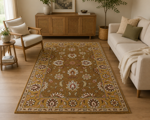 Tapis traditionnel en laine tufté à la main, tapis oriental floral, tapis de luxe fait main pour salon et chambre à coucher - Product Image 1