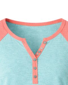 Aqua Blue Coral Women T Shirt Short Sleeve Henley Neck Raglan Tee Soft Cotton Casual Summer <b>Top</b> Breathable Comfortable Daily - Product Image 6