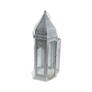 Lanterne marocaine décorative blanche en métal et verre, design élégant, lanternes à bougies avec finition peinte, porte-bougie T-light - Product Image 3