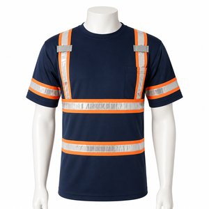 เสื้อยืดสะท้อนแสงแบบมองเห็นได้ชัดเจน สีกรมท่า สำหรับงานก่อสร้าง แขนสั้น ระบายอากาศได้ดี เสื้อทำงานแบบอุตสาหกรรม - Product Image 1