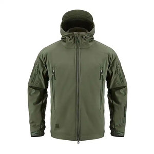 Veste polaire à capuche pour homme, coupe-vent, fermeture éclair, style chasse, vêtement d'hiver, coupe régulière, vert olive, extérieur en polyester, réversible - Product Image 1