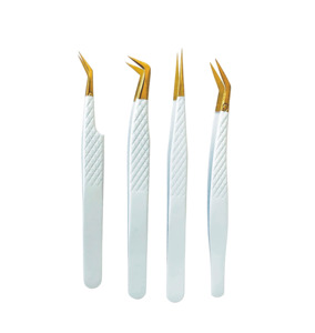 Pinces à cils en acier inoxydable faites à la main, avec pointe dorée et revêtement couleur personnalisé, pour l'application d'extensions de cils - Product Image 6