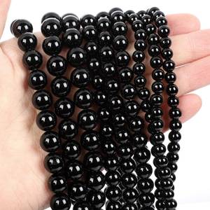 Perles rondes polies en onyx noir naturel, pierres précieuses énergétiques pour la fabrication de bijoux DIY, bracelets, options en gros - Product Image 4