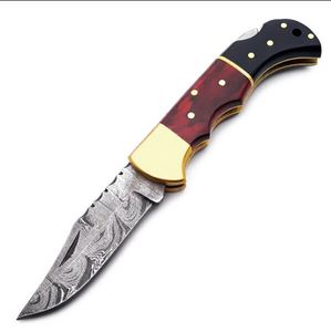Dustline Commodities Custom Handmade High Quality Damascus Steel Camping Folding <b>Knife</b> with Red & Black Pakka Wood Back <b>Lock</b> - Product Image 5