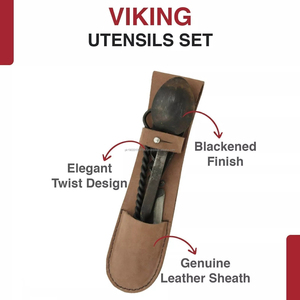 Juego de cubiertos de comedor forjados a mano vikingo estilo medieval acabado mate cuchara tenedor cuchillo para la Mesa superventas - Product Image 2