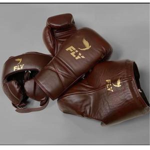 New Arrival Direct Factory Supply Green Gold Cowhide Leather Fly Boxing Set <b>Head</b> Groin Protector Gloves <b>Training</b> for Adult - Product Image 2