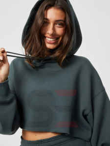 Sudaderas con capucha de algodón transpirable para correr con logotipo personalizado, Top corto de fitness informal, Jersey fresco de manga larga, Sudadera con capucha deportiva para mujer - Product Image 3
