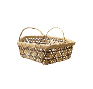 Classic Design <b>Bamboo</b> <b>Basket</b> Natural Woven Shallow Utility Container with Overhead Handle for Interior Design Projects - Product Image 2