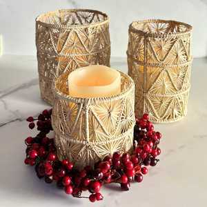 Natural <b>Rattan</b> Woven Tealight Candle Holders Pack 3 Rustic Vintage Seagrass Votive Holders for <b>Dining</b> <b>Table</b> Storage Baskets - Product Image 1