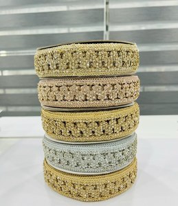 Collection Elite – Bordure décorative en organza brodé à la main, luxueuse et polyvalente, avec dentelle métallique Zari et strass - Product Image 1