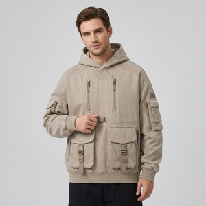 Sweat à capuche oversize unisexe en molleton doux de coton et polyester 400+ GSM, avec poches à rabat et fermetures éclair, style streetwear hiver - Product Image 3