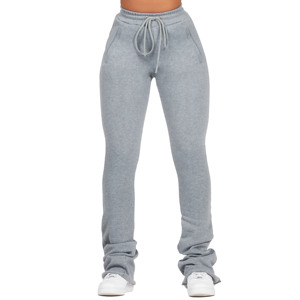 Women <b>Stacked</b> Sweatpants 100% Cotton Top Trendy Style With Screen Printed Logos Distressed Regular fit Sweatpants For women - Product Image 1