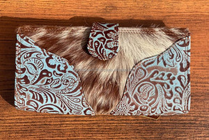 Nueva Venta caliente pelo hecho a mano en piel tallado cuero embrague mujeres diseñador occidental turquesa en relieve elegante funda de teléfono carteras - Product Image 4