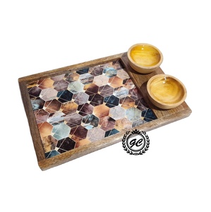2025 nouveauté ZAM ZAM IMPEX plateau rectangulaire en bois de manguier fait à la main avec deux bols à sauce disponibles à un tarif - Product Image 1