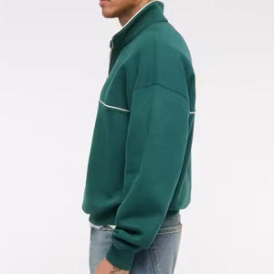 Sweat-shirt unisexe vert foncé à col zippé, manches longues, couleur unie, décontracté, en polyester tricoté, fermeture éclair, respirant - Product Image 3