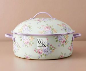 Cazuela Floral Pastel con Aislamiento Térmico y Tapa, Plato Metálico para Servir, con Estampado de Rosas Vintage, Calentador de Alimentos para Comedor, Venta al por Mayor - Product Image 1