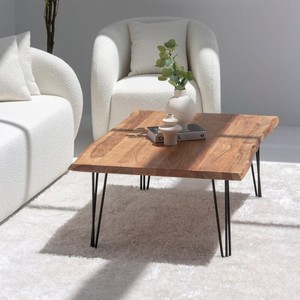 Table basse Vandana Zenova en acacia foncé avec pieds en forme d'épingles à cheveux pour un décor moderne - Product Image 1