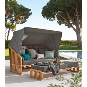 Conjunto de Sofá de Madera de Teca para Exteriores con Toldo, Cojines Grises, Muebles de Jardín Contemporáneos, Diseño Impermeable - Product Image 4