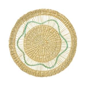 Mint Green Wavy Border Seagrass <b>Placemat</b> <b>Round</b> Openwork Straw Table Mat Hollow Coaster Decorative Charger Plates Wedding Table D - Product Image 1