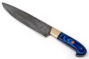 Damascus Pattern 67 Layers Chef <b>Knife</b> Stabilized Blue Wood Handle Professional Kitchen Custom OEM Private Label Handmade - Product Image 4
