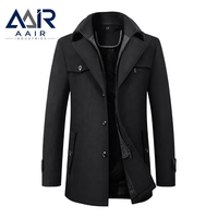 Manteau trench mi-long pour homme en mélange de laine, veste décontractée chic à col rabattu pour l'hiver