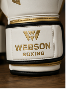 Webson <b>Boxing</b> <b>Gloves</b> <b>White</b> Gold Foil Print for Closure PU Leather Adult Breathable Waterproof Lightweight Full Finger - Product Image 3