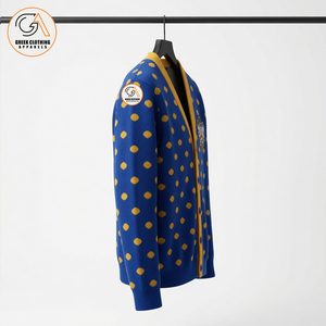 Vêtements grecs pour femmes, cardigan bleu et jaune à pois, col en V, brodé, style preppy, pull d'hiver à manches longues - Product Image 3