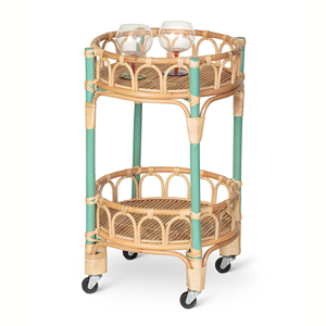 Carritos de bebidas rodantes, carrito de bar de ratán sostenible con ruedas, carritos de bebidas artesanales. - Product Image 2