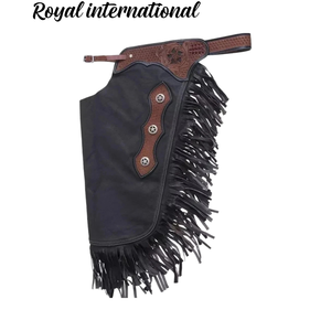 Chaps de cowboy western en cuir véritable de qualité supérieure, couleur personnalisée, avec franges, pour la protection équestre, équipement de ranch, faits à la main ROYAL - Product Image 1