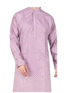 Kurta pour homme violet brodé, col mandarin, longueur genou, séchage rapide, en rayonne viscose, tenue ethnique pour mariage et fête - Product Image 5