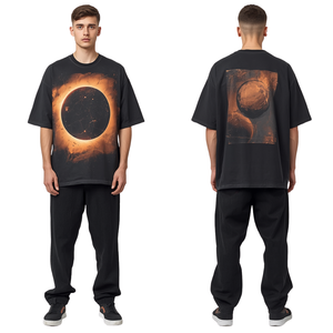 T-shirt Premium Homme Coupe Boxy Oversize avec Art Numérique Inspiré de l'Eclipse, Impression Sérigraphique Intense et Broderie Point de Chaînette - Product Image 2